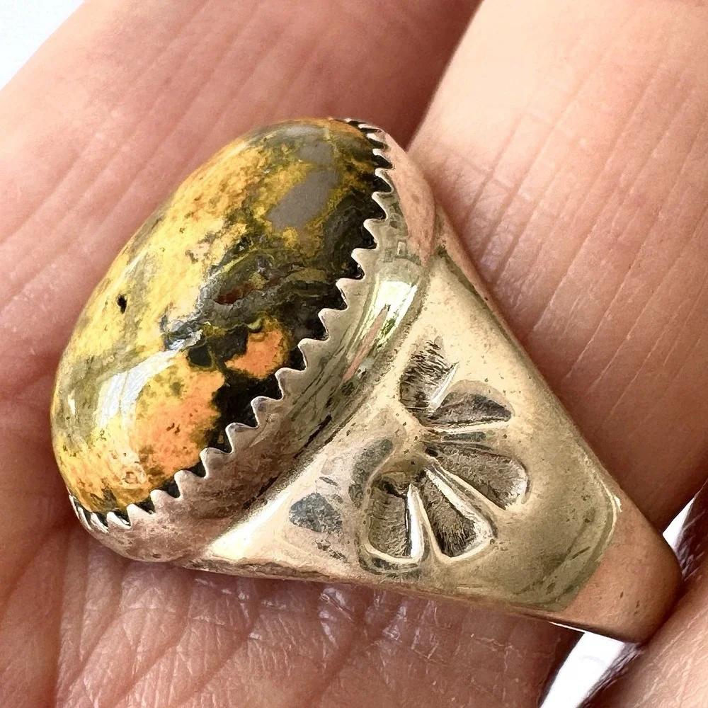 Navajo Bumblebee Jasper Mens Ring Sz 9.5 Annie Lincoln‎ Sterling Handmade Band